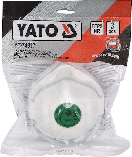 Yato Protective Mask FFP2 with Valve White YT-74917 3pcs