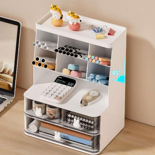 Organizator de Birou Zola 3 Sertare 7 Compartimente Plastic 22.5 X 17 X 30 Cm Alb