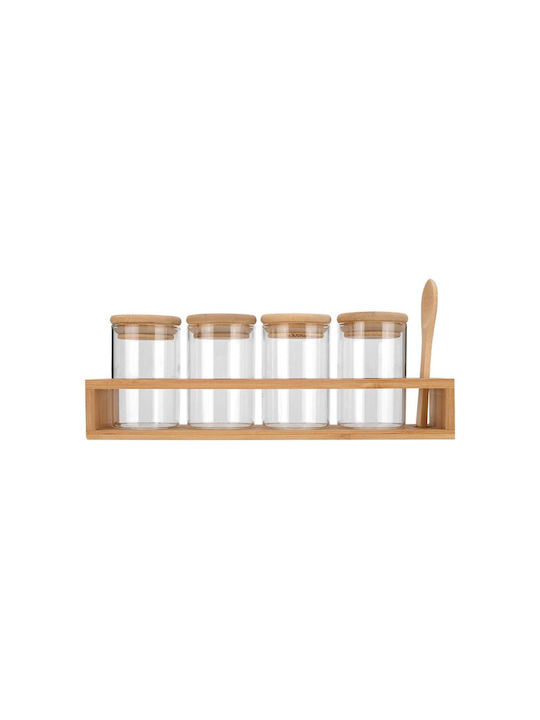 Estia Bamboo Essentials Θήκες Μπαχαρικών Γυάλινες σε Βάση