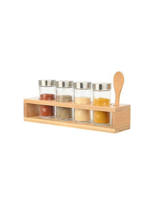 Estia Bamboo Essentials Θήκες Μπαχαρικών από Μπαμπού σε Βάση Διάφανη 4τμχ
