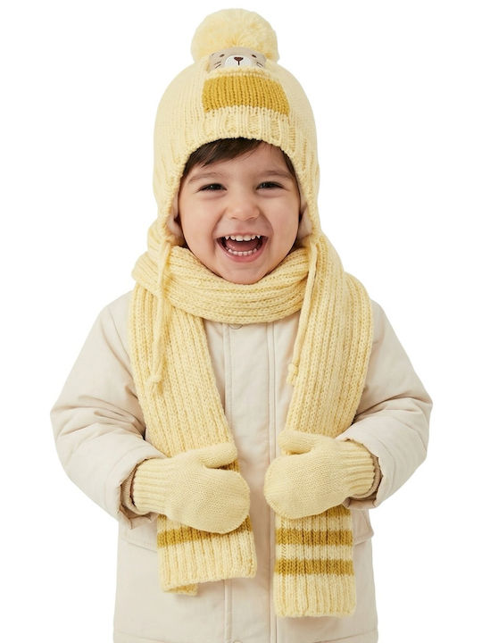 Kids Beanie Set with Scarf & Gloves Knitted Yellow