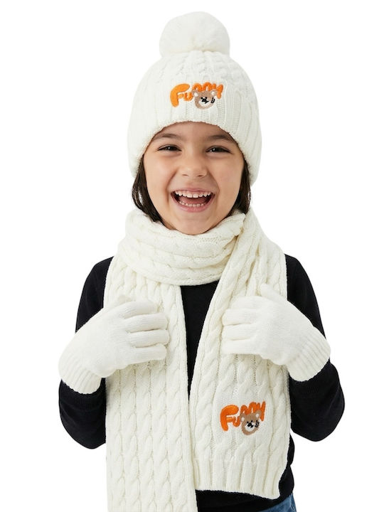 Kids Beanie Set with Scarf & Gloves Knitted Beige