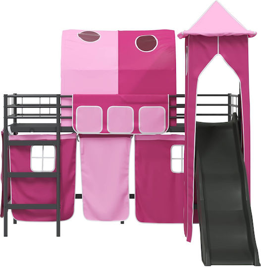 Pat Pentru Copii Loft Bed Single Cu Pat Culisant Negru Pentru Saltea 99.5x190cm