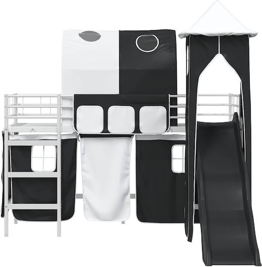 Kids Bed Loft Single with Sliding Bed White for Mattress 74.5x190cm