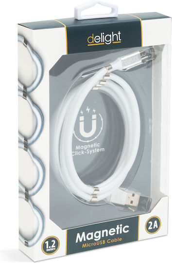Delight Магнитен USB 2.0 до микро USB кабел Бял 1.2м 1бр