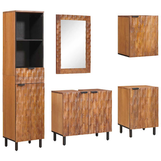 vidaXL Шкаф със Мивка, Огледало & Колона Brown Acacia