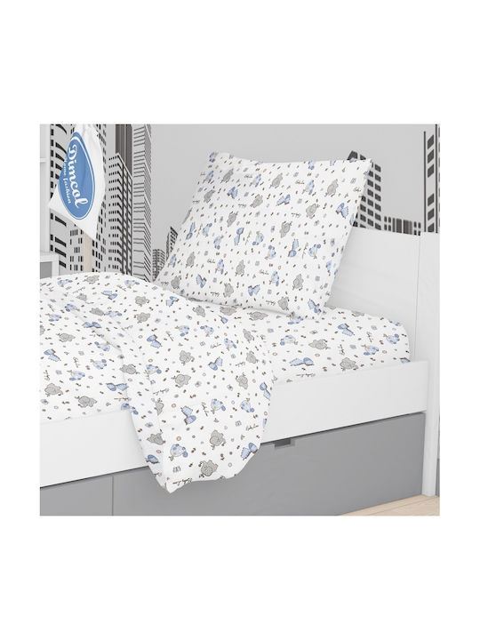 Dimcol Kids Duvet Cover Single White Sky Blue
