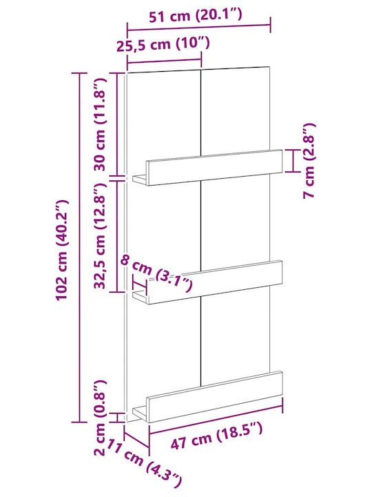 vidaXL PU Magazine Rack Brown 51x11x102cm