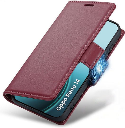 Θήκη Oppo Reno 14 Erbord Glossy Litchi Πορτοφόλι Πτυσσόμενο Καπάκι Κόκκινο