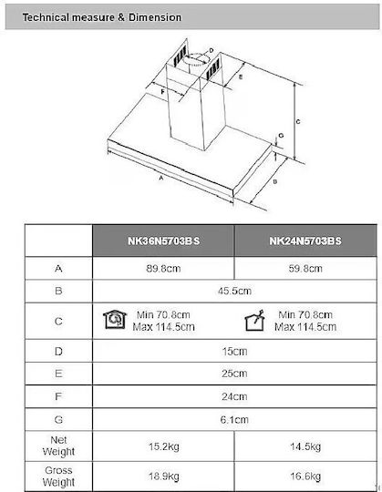 Samsung Chimney Vent Hood 90cm Black