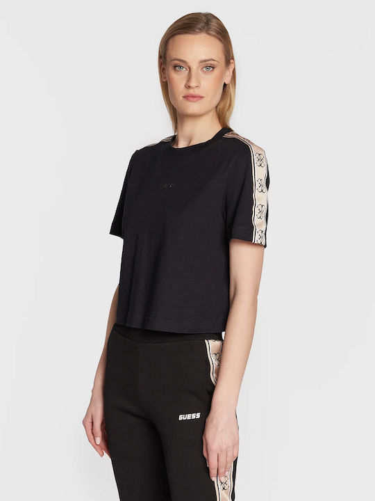 Women's Athletic Crop Top Short Sleeve Black