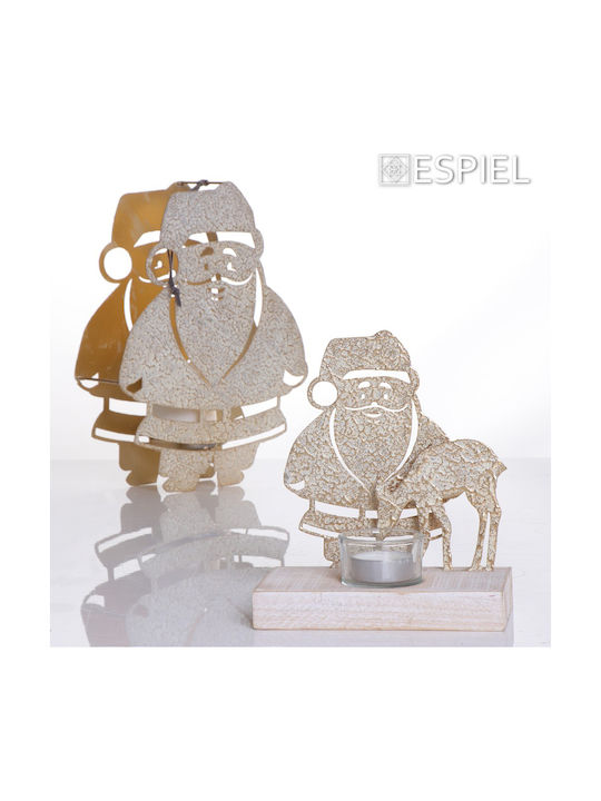 Espiel Santa Claus Christmas Metallic Bronze Candlestick 27x20cm