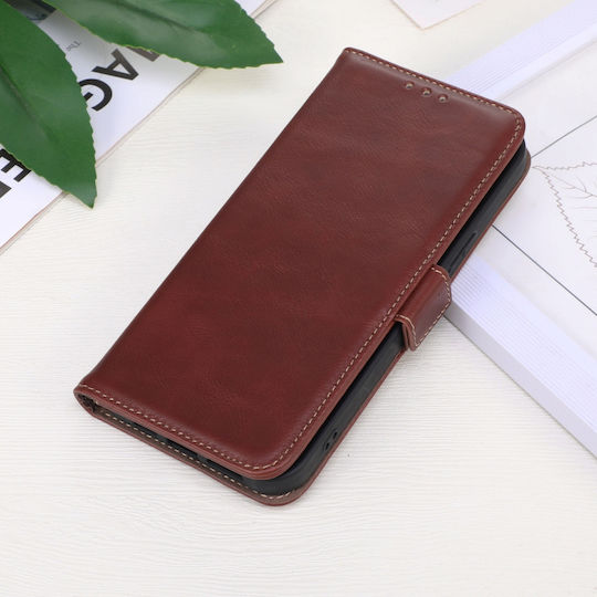 Θήκη Πτυσσόμενο Καπάκι T Phone 3 5g Crazy Horse Wallet Καφέ