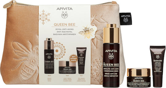 Queen Bee Absolute Anti-ageing Serum 30ml Anti-ageing Light Texture Cream 15ml Eye Cream 5ml & Pouch