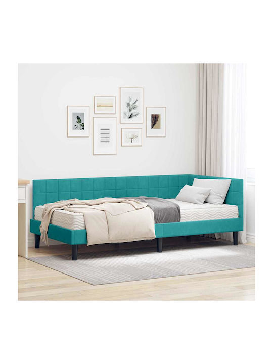 vidaXL Einzelbett Mit Samt Türkis Mit Lattenrost & Matratze 90x190cm