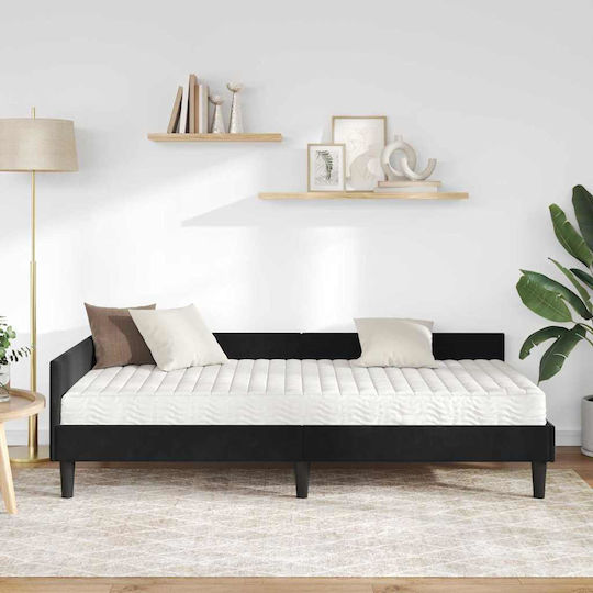 Pat Single Tapitat Cu Catifea Neagră Cu Saltea 94x200cm