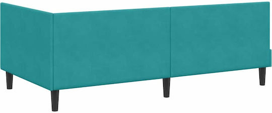 Single Upholstered Bed with Velvet Turquoise with Slats & Mattress 80x200cm