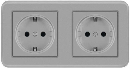 Ts-pc Priză Dublă Îngropată 110-250v 16a Ignifugă 80x151mm Gri
