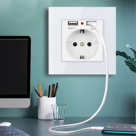 Priză Electrică cu 2 Porturi Usb Ts-pc 110-250v 16a Ignifugă 86x86mm Aurie