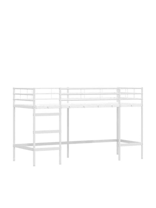 Pat pentru Copii Loft Bed Single Alb pentru Saltea 90x190cm