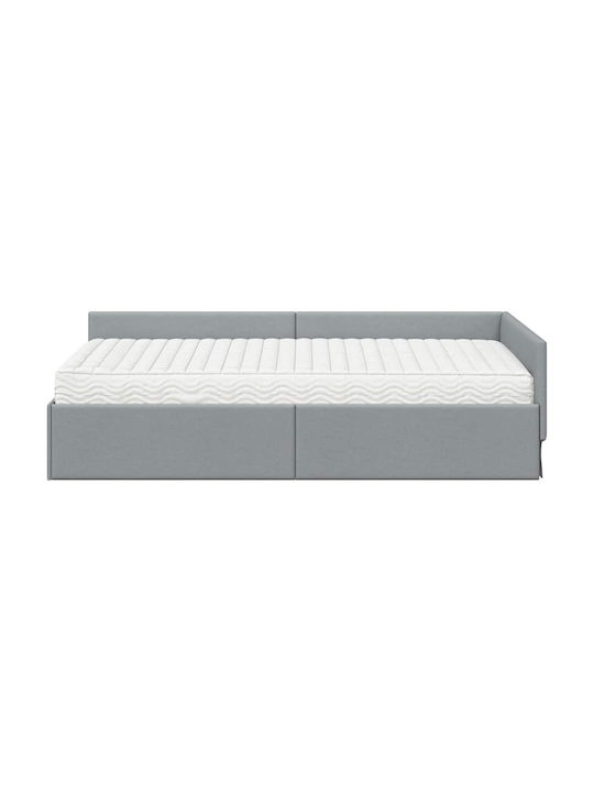 Single Upholstered Bed Base with Fabric Light Grey with Slats and Mattress 94x190cm