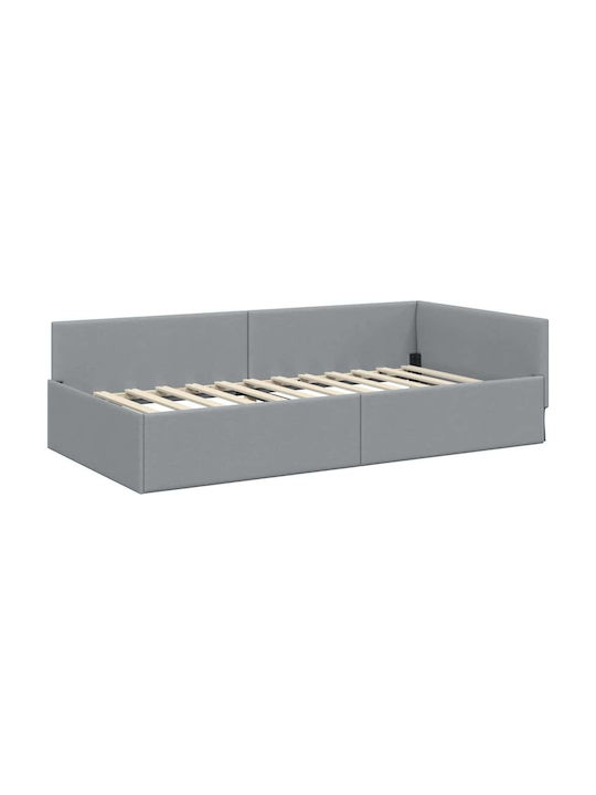 Single Upholstered Bed Base with Fabric Light Grey with Slats and Mattress 94x190cm