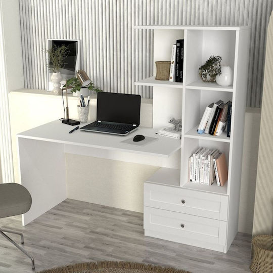 Γραφείο Mantra με Βιβλιοθήκη 150x60x152εκ. Λευκό