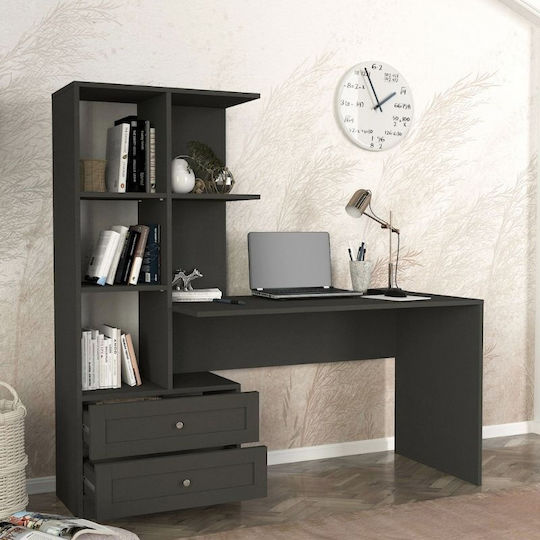 Birou Mantra Din Lemn cu Bibliotecă Antracit 150x60x152cm