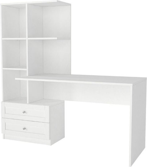 Birou Mantra Din Lemn cu Bibliotecă Alb 150x60x152cm