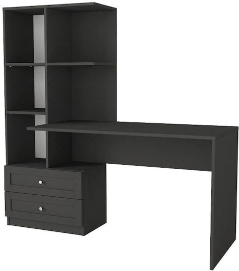 Birou Mantra Din Lemn cu Bibliotecă Antracit 150x60x152cm