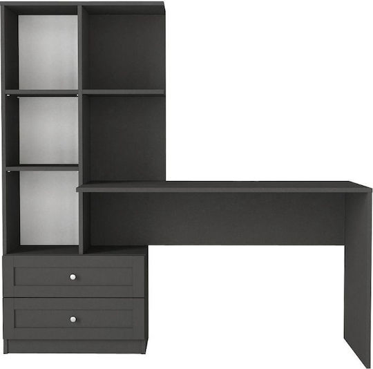 Birou Mantra Din Lemn cu Bibliotecă Antracit 150x60x152cm