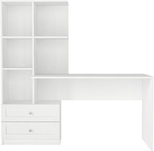 Birou Mantra Din Lemn cu Bibliotecă Alb 150x60x152cm