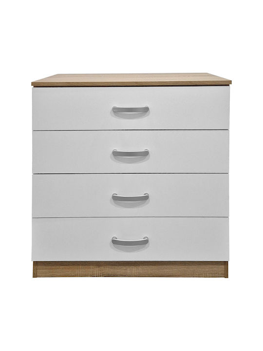Athos Wooden & Metallic Chest of Drawers Sonoma-white 80x40x79cm