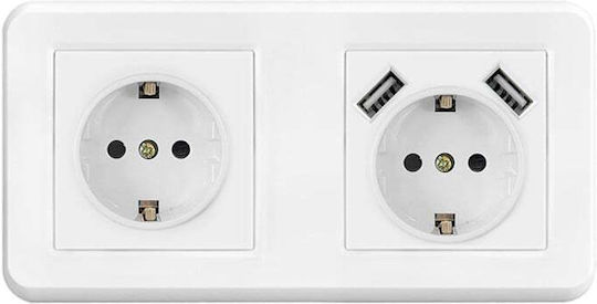 Pcu2 Socket Double 2 X Usb 2.1 A White Color Polycarbonate 16a
