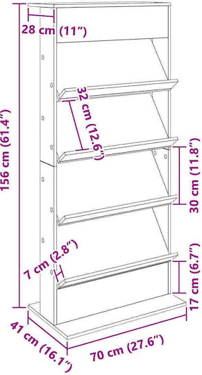 vidaXL PU Magazine Rack Gray 70x41x156cm