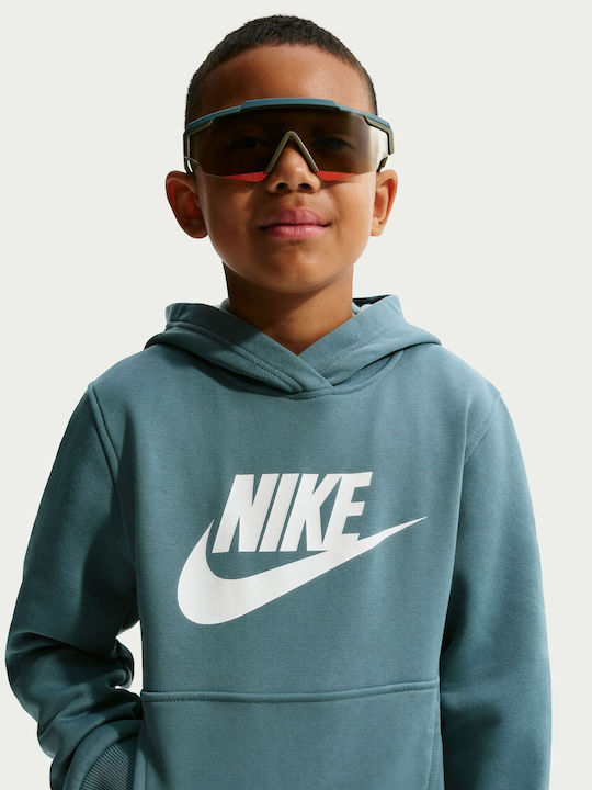 Kids Sweatshirt with Hood and Pockets Mineral Slate / White Sportswear Club