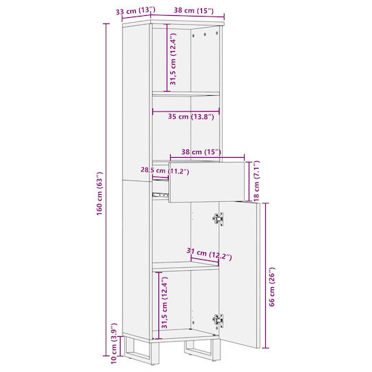 vidaXL Coloană de Baie de Pardoseală M38xA33xÎ160cm Stejar