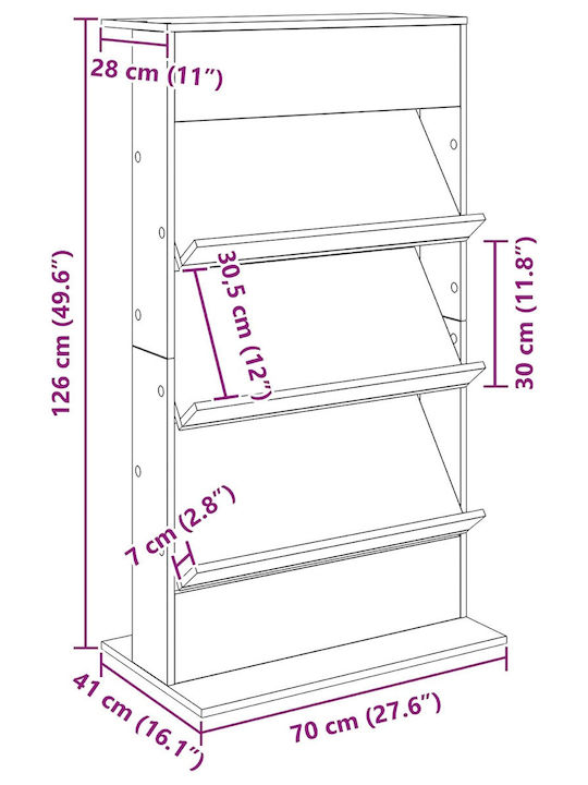 vidaXL PU Magazine Rack Brown 70x41x126cm
