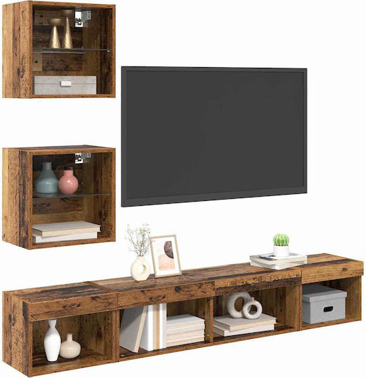 Living Room TV Unit with Showcase & Lighting Coffee L100xW30xH30cm