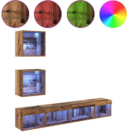 Living Room TV Unit with Showcase & Lighting Coffee L100xW30xH30cm