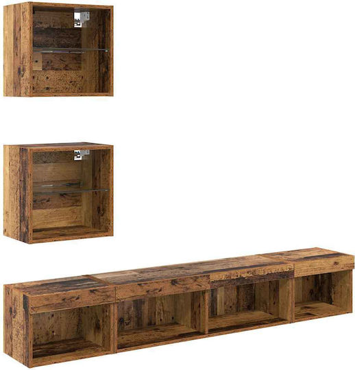 Living Room TV Unit with Showcase & Lighting Coffee L100xW30xH30cm