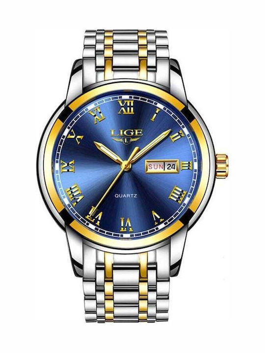 Lige Men's Watch 42mm Battery with Silver Metal Bracelet