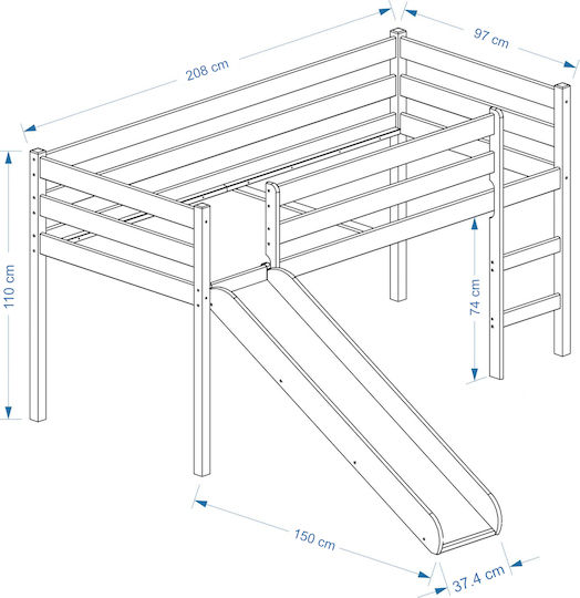 Tobias Pat pentru Copii Loft Bed Single pentru Saltea 90x200cm