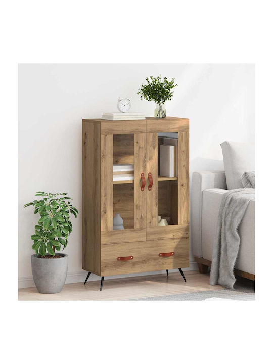 Highboard Floor-standing Living Room Display Cabinet made of Particleboard with Glass Brown 69.5x31x115cm
