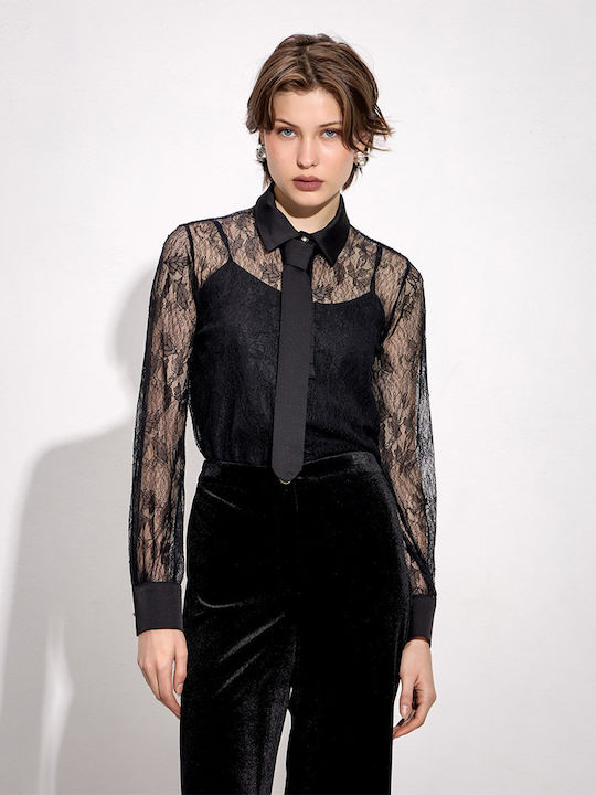 Langärmelig Damen Hemd Black