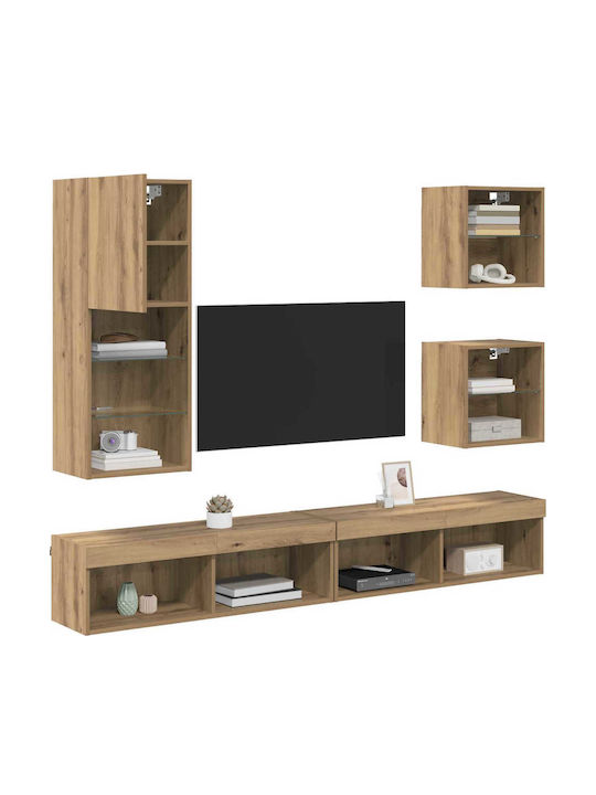 Wohnzimmer TV-Einheit Artisan Oak mit Vitrine & Beleuchtung L100xB30xH30cm