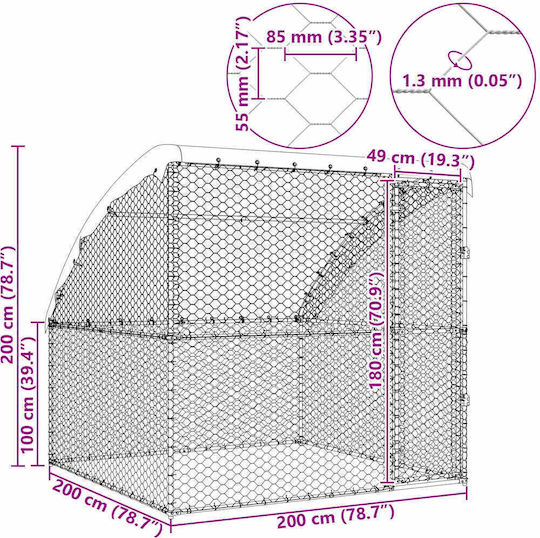 vidaXL Συρμάτινο Κλουβί Σκύλου Ασημί 200x200x200cm