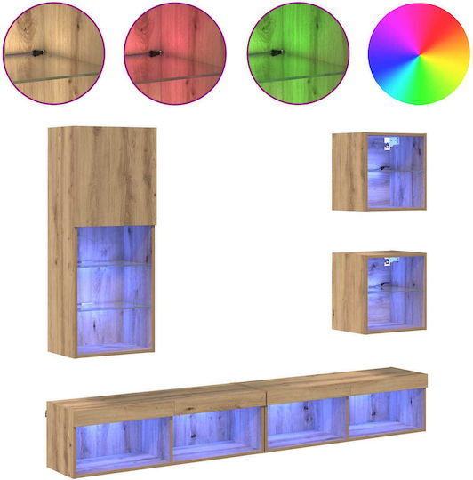 Living Room TV Unit with Showcase & Lighting Artisan Oak L100xW30xH30cm