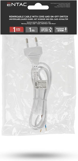 Entac Rewireable Netzkabel 2g0.75 Schalter On Off Weiß 1m