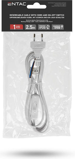 Entac Rewireable Netzkabel 2g0.75 Schalter On Off Weiß 2.5m